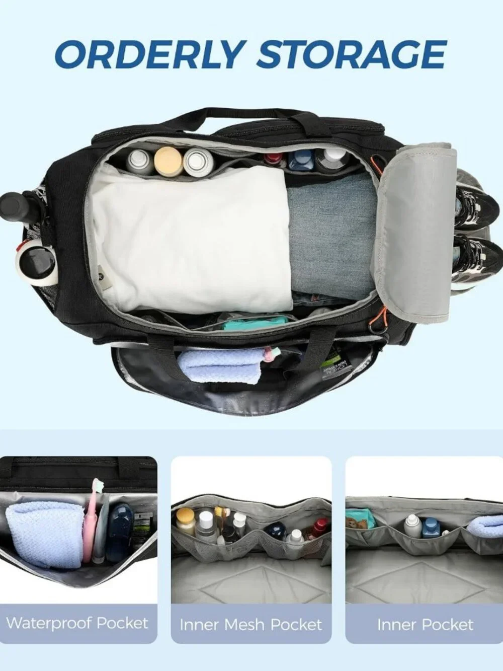 Versatile 45L Gym Duffle Backpack for Travel & Sports, Shoe Compartment, Wet